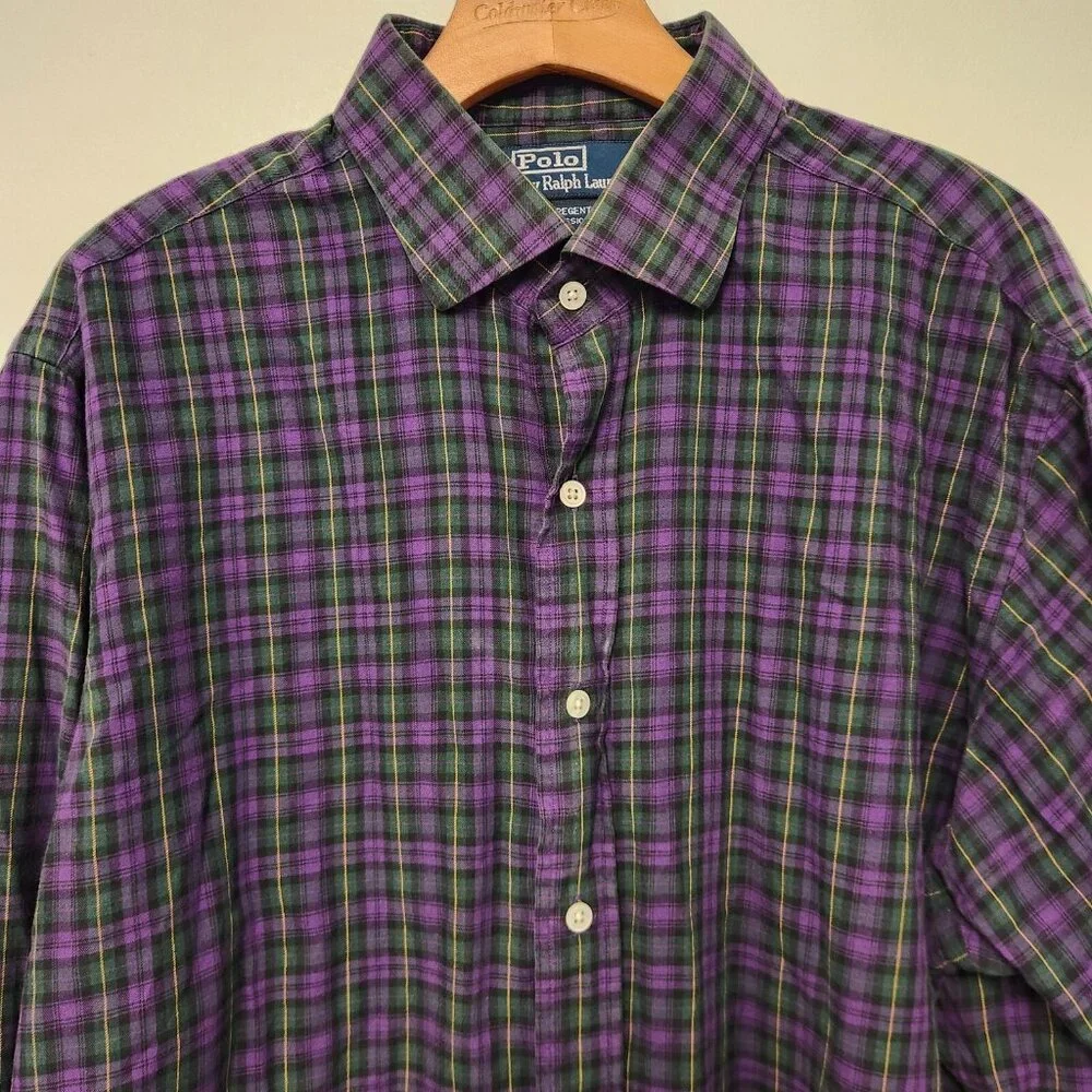 Polo Ralph Lauren Shirt‎ Regent Classic Fit Button Up Purple Blue Check XL EUC